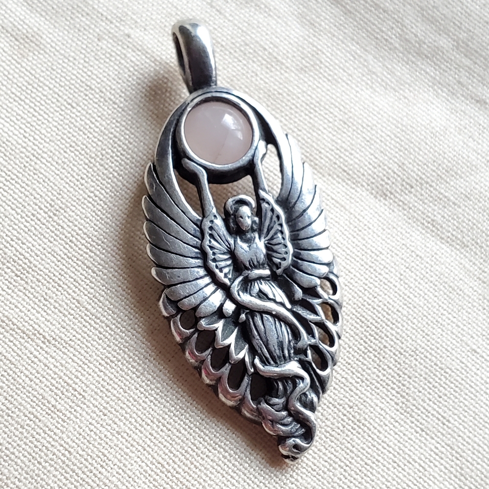 Silver Goddess Pendant with Rose Quartz Ball